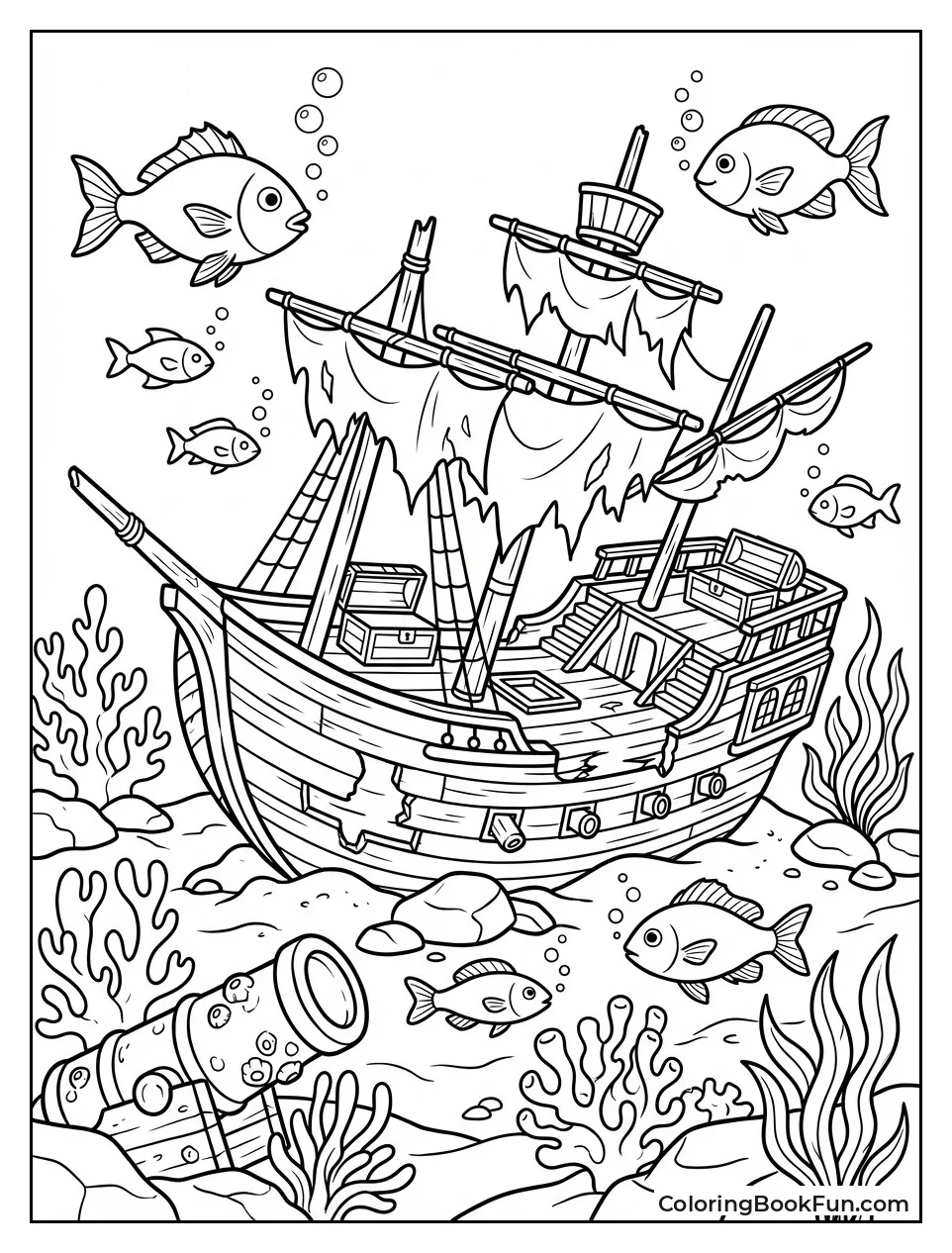 Sunken Shipwreck with Fish Coral