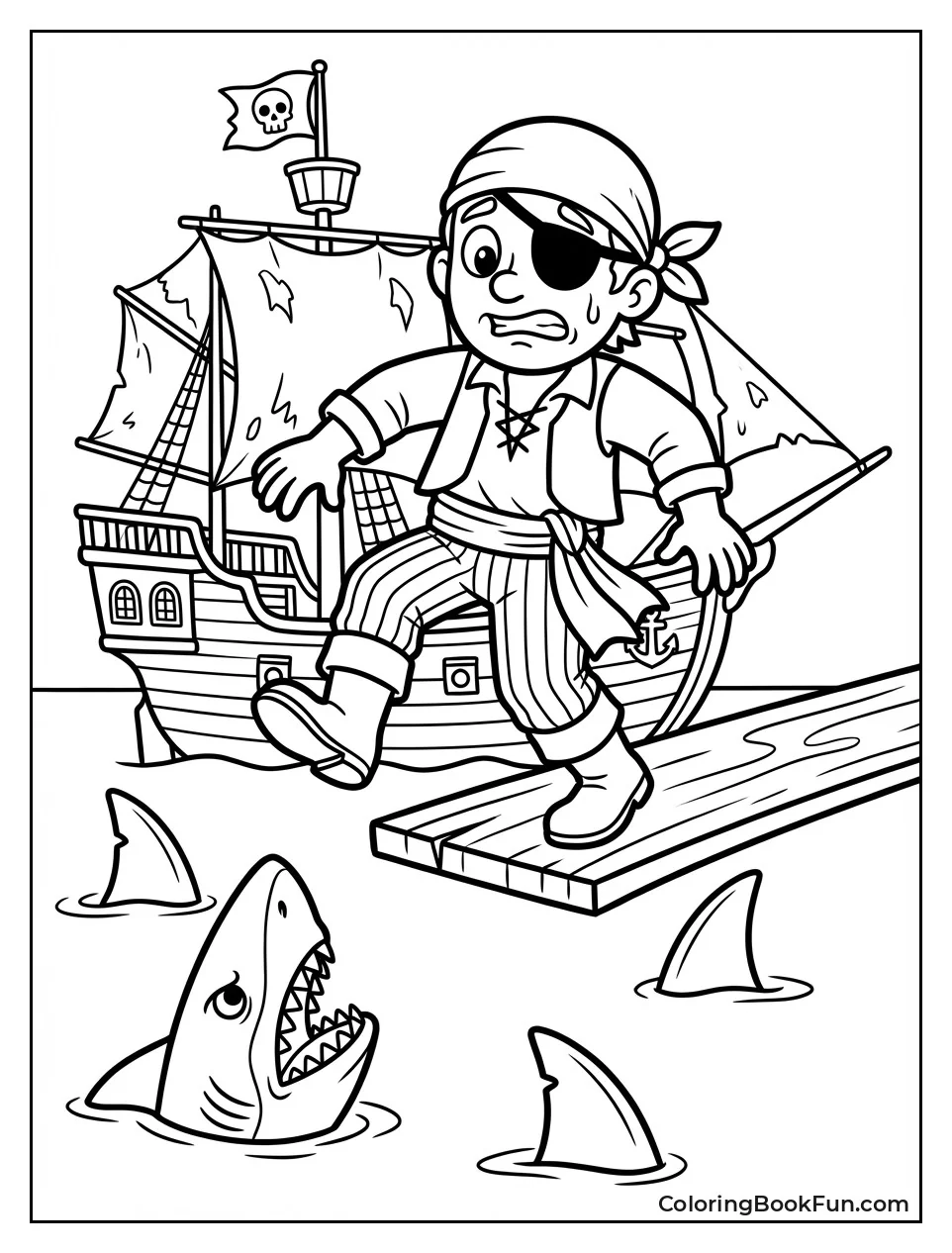Pirate Walks Plank over Sharks
