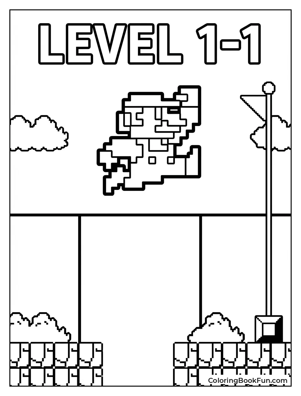 Pixel Mario Jumps over Pit