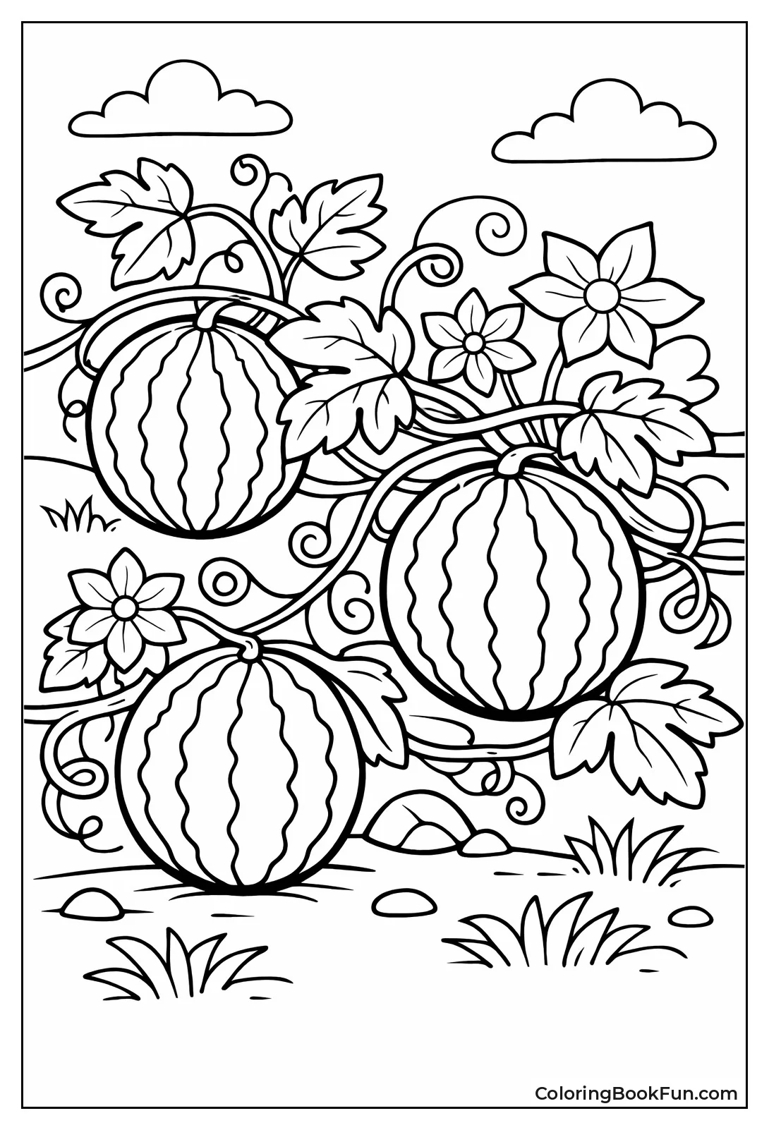 Watermelon Vine with Striped Melons