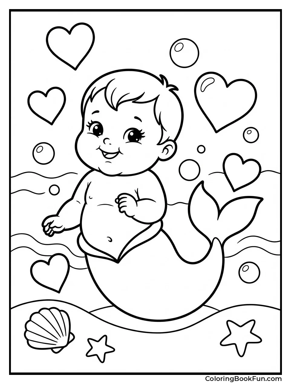 Playful Baby Mermaid with Hearts