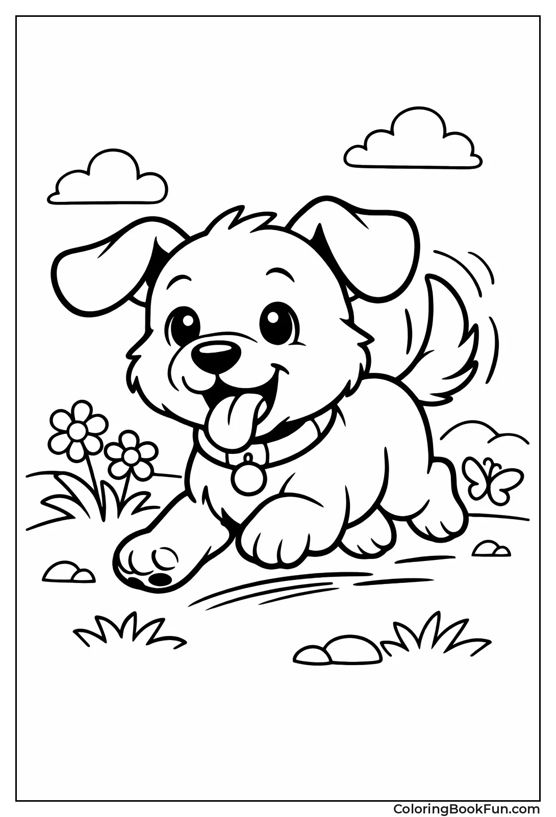 Playful Puppy Running with Tongue Out