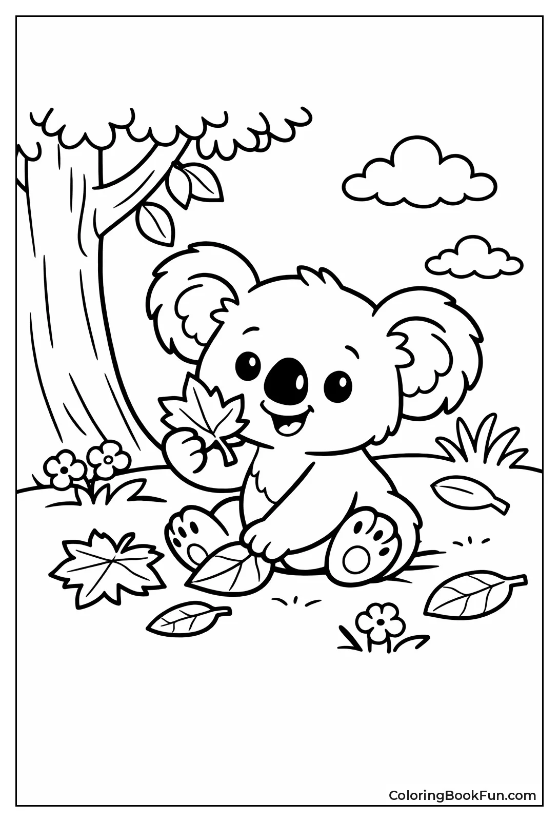 Baby Koala Plays with Leaves