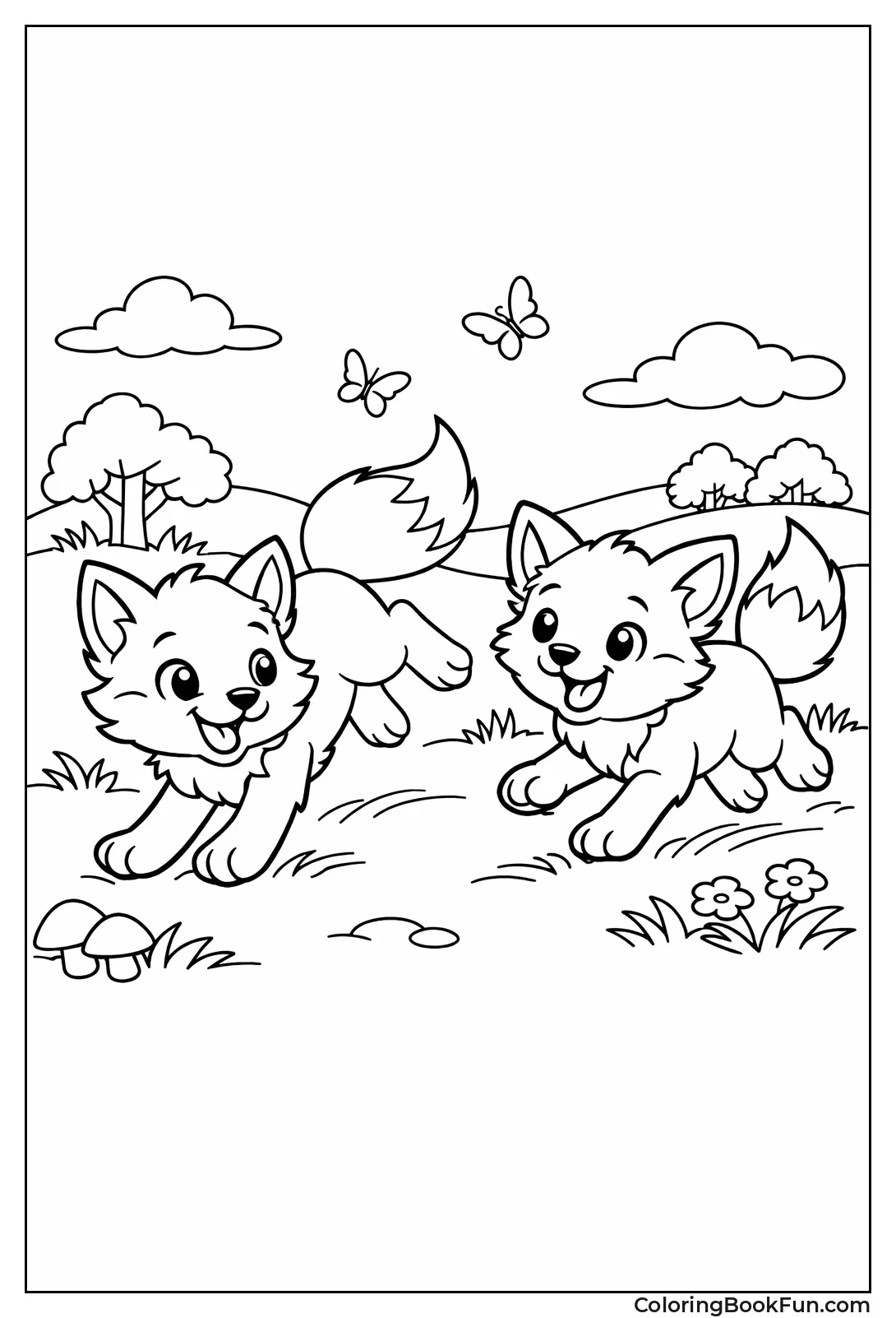 Two Foxes Chasing Playfully