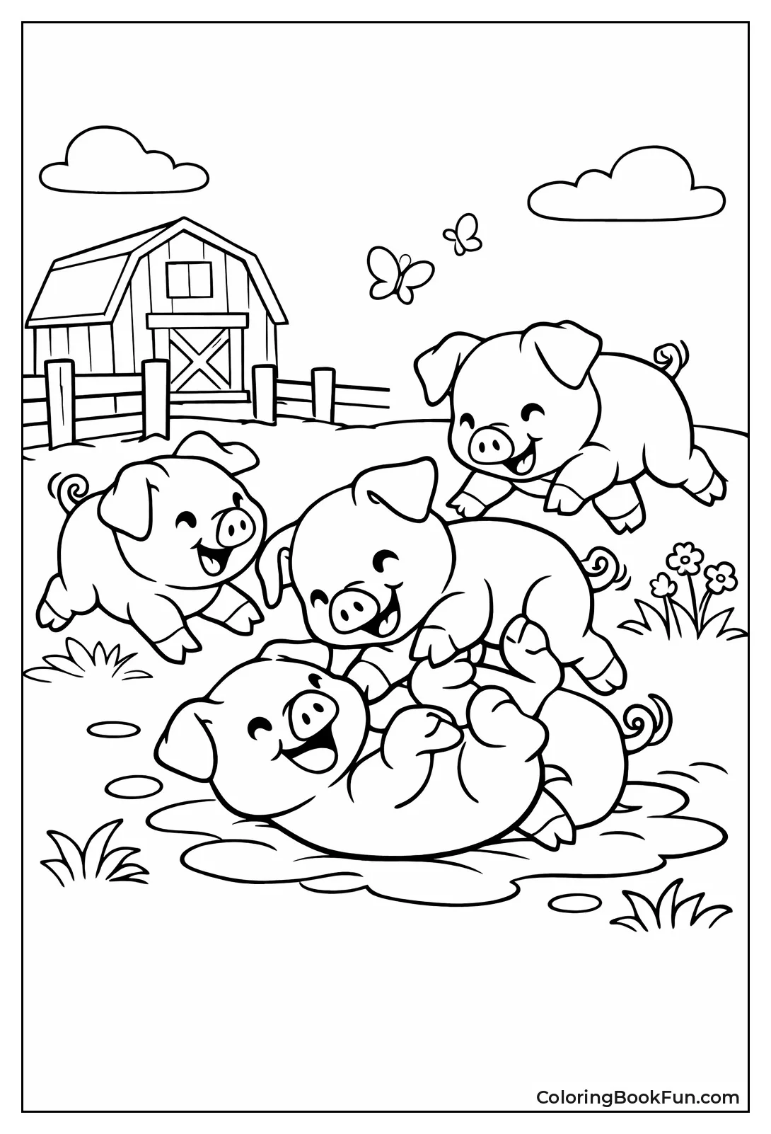 Playful Piglets Wrestling Together