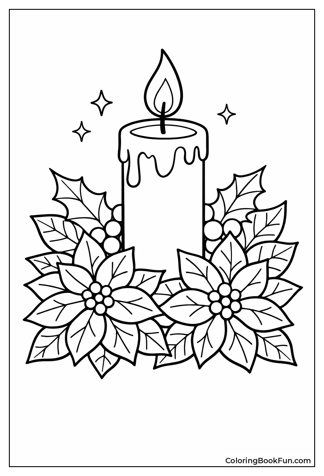 Candle Beside Poinsettia Flowers