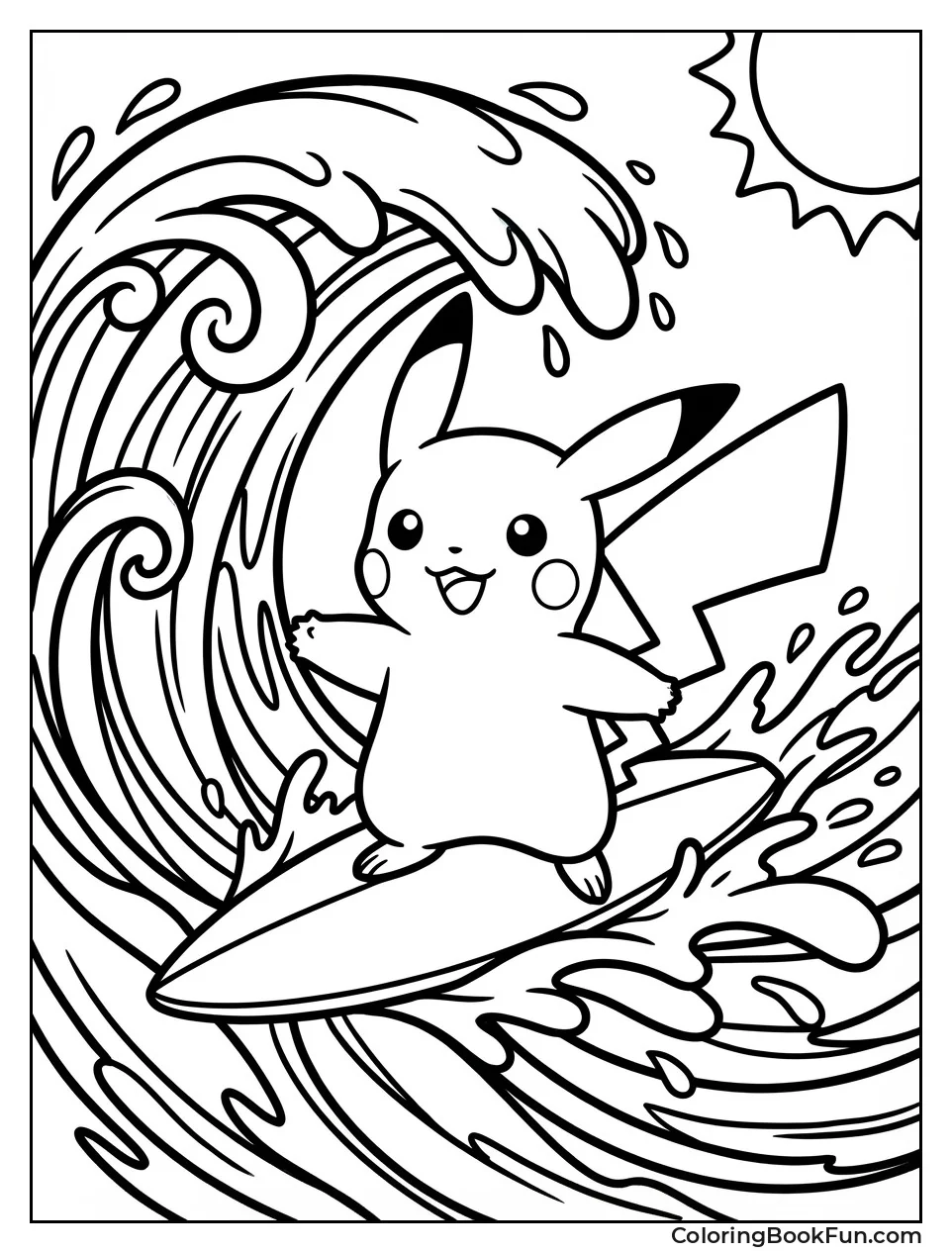 Pikachu Surfing Big Wave