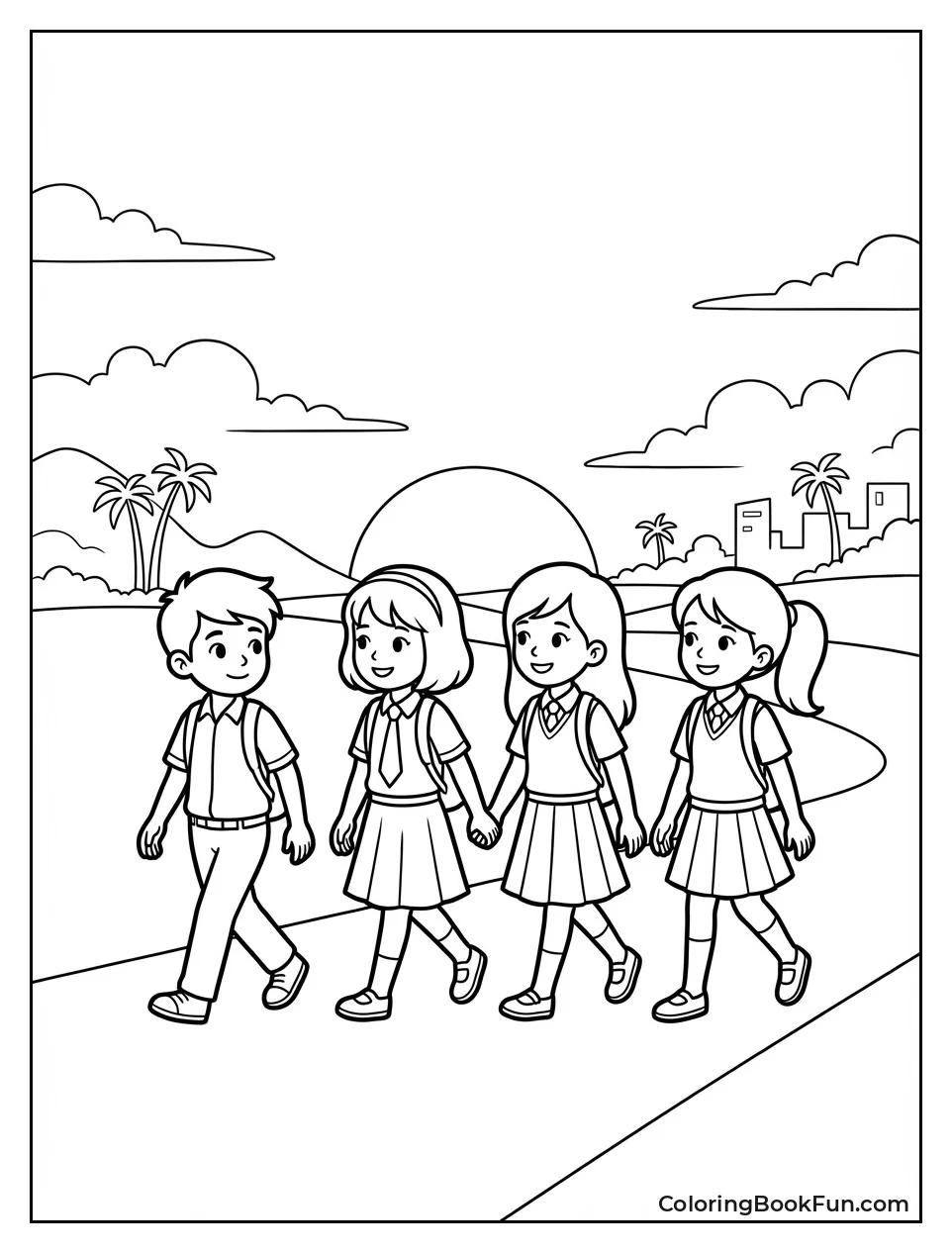 Friends Walking Sunset