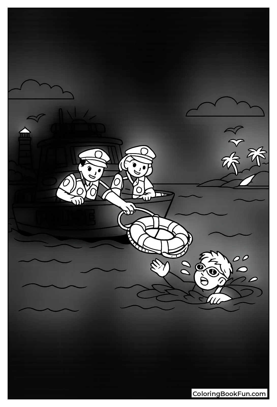 Police Boat Rescuing Swimmer