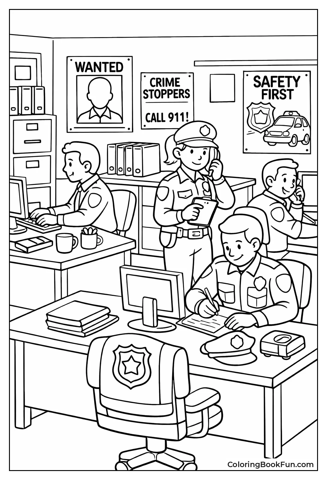 Busy Police Office Interior