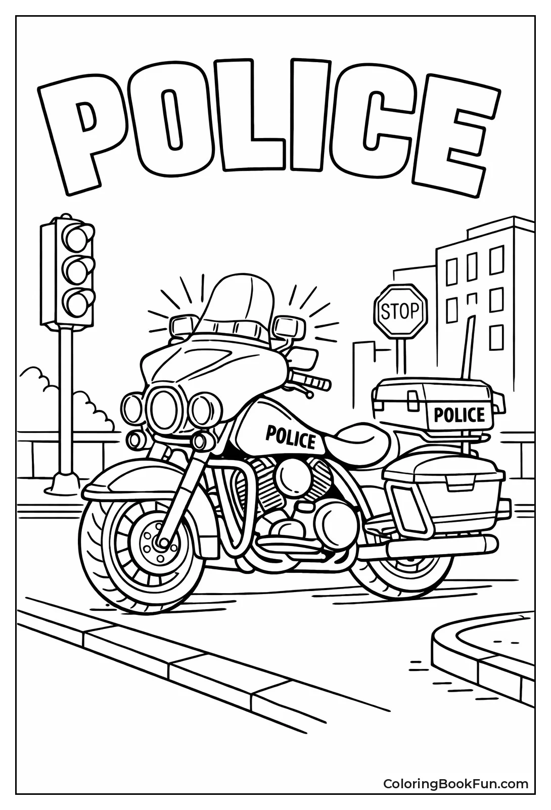 Police Bike on Street Corner