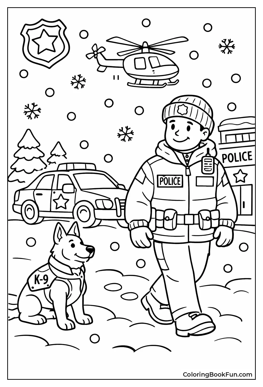 Officer Patrolling Snowy Streets