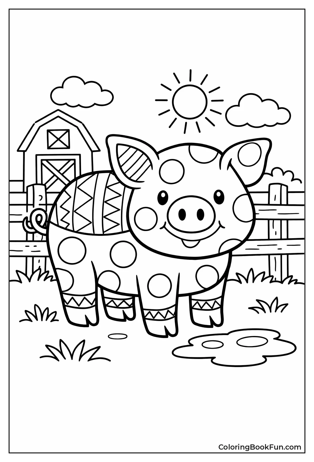 Polka Dot Pig by Fence
