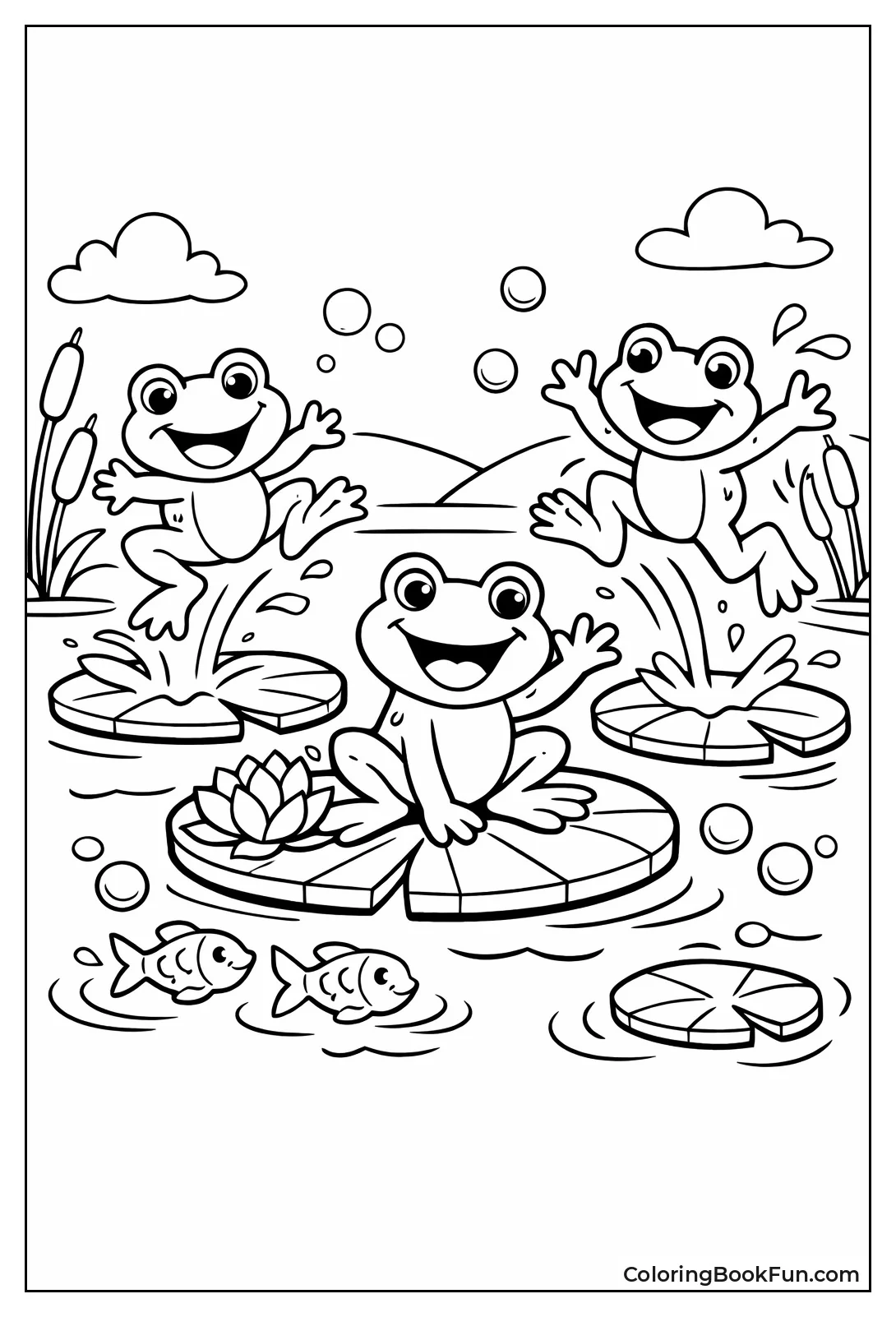 Cartoon Frogs Jump Pads