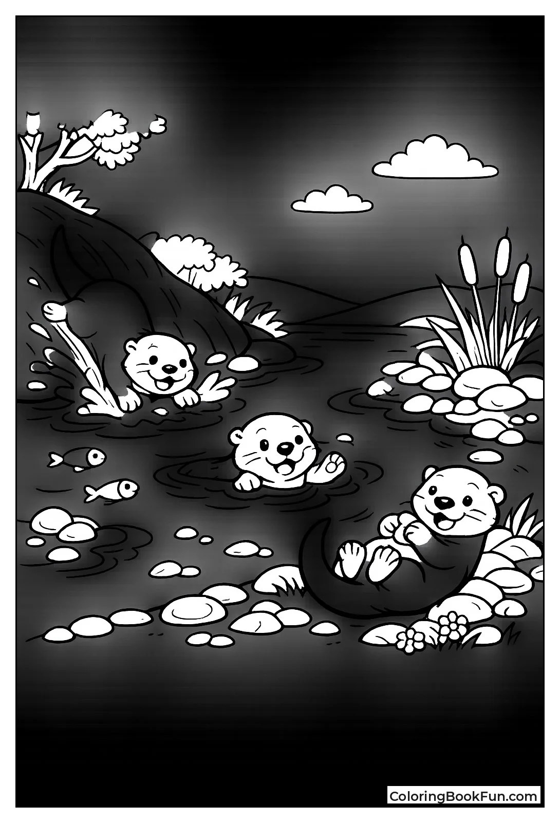 Otters Play by River