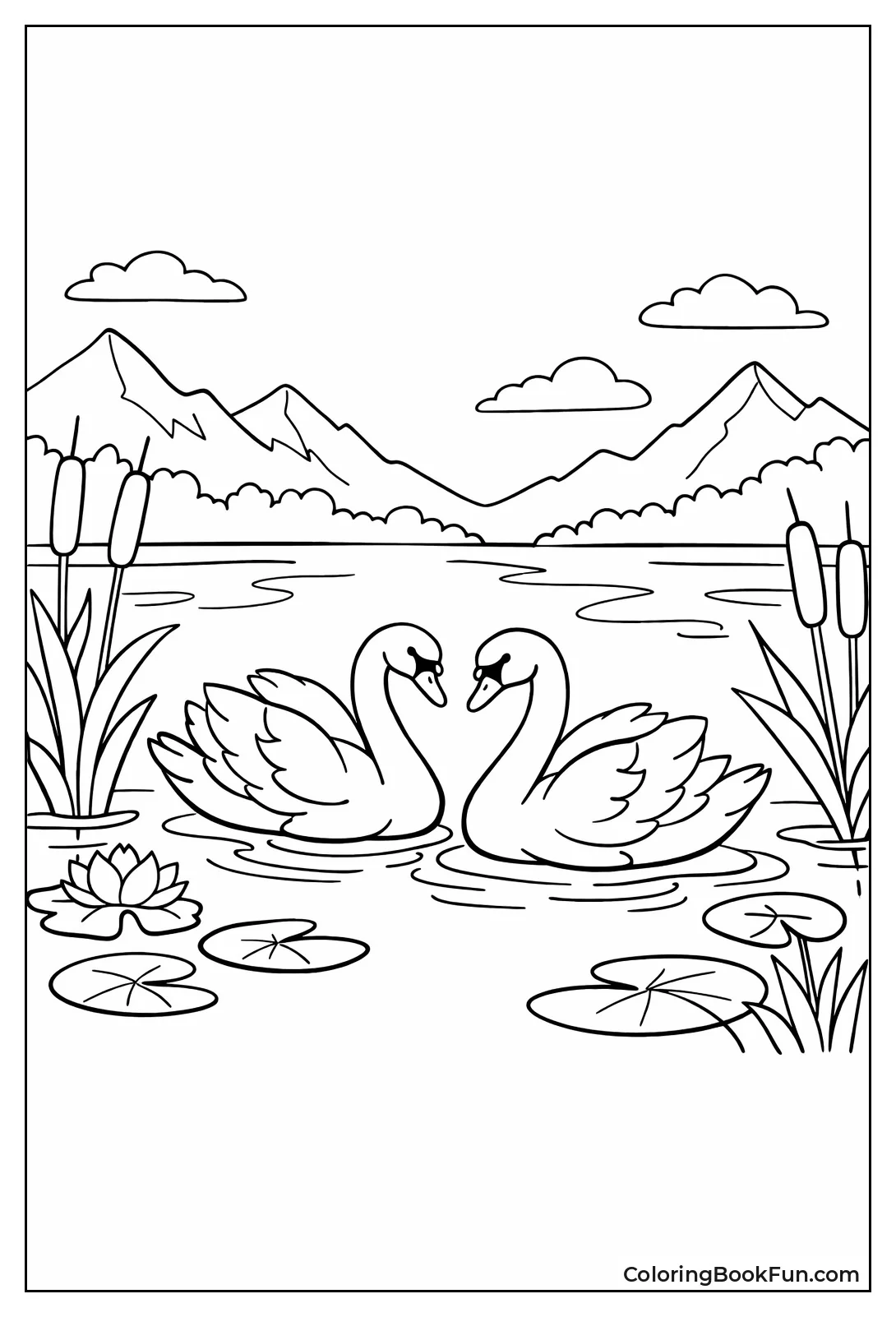 Swans Glide Misty Lake