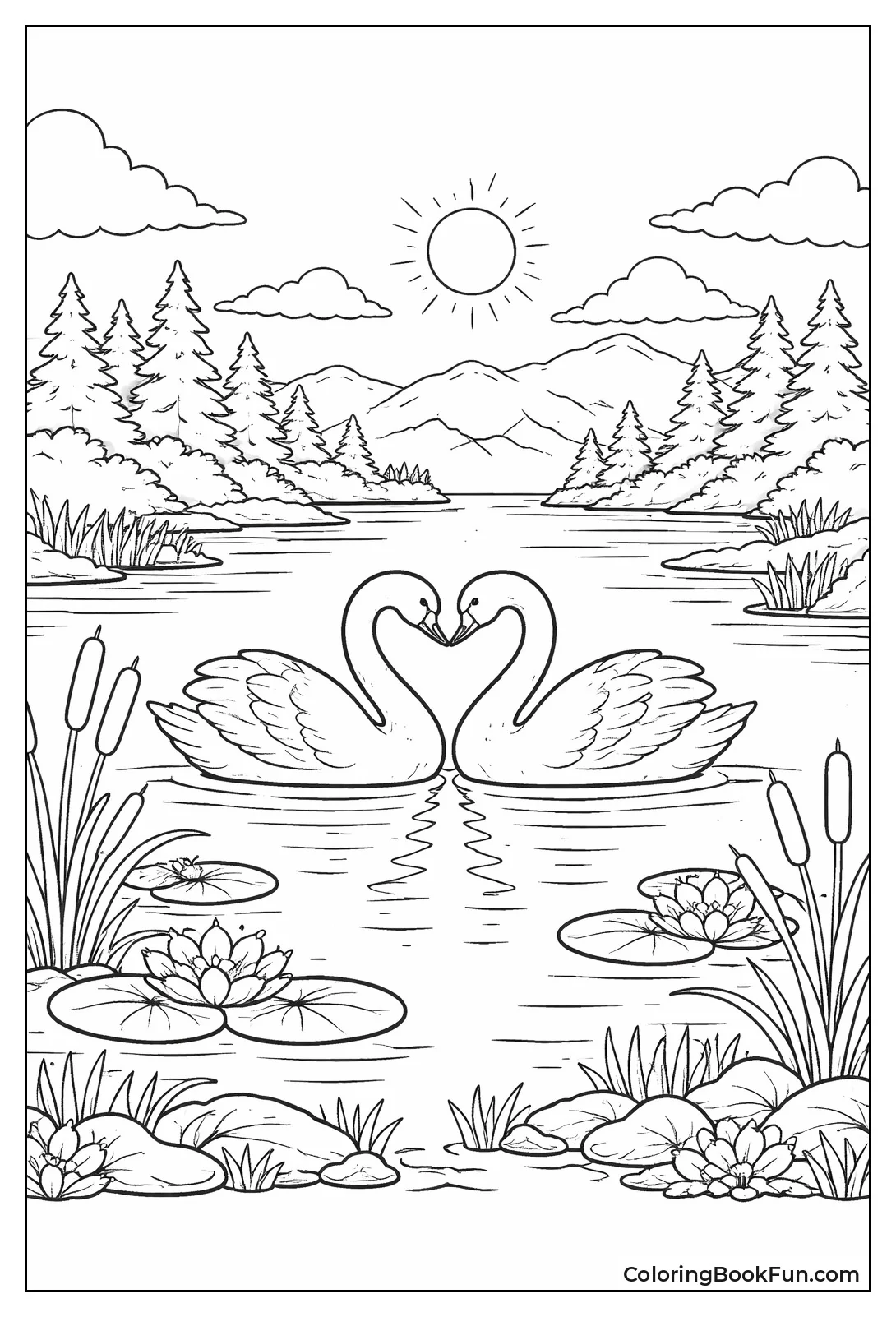 Swans Form Heart Reflection