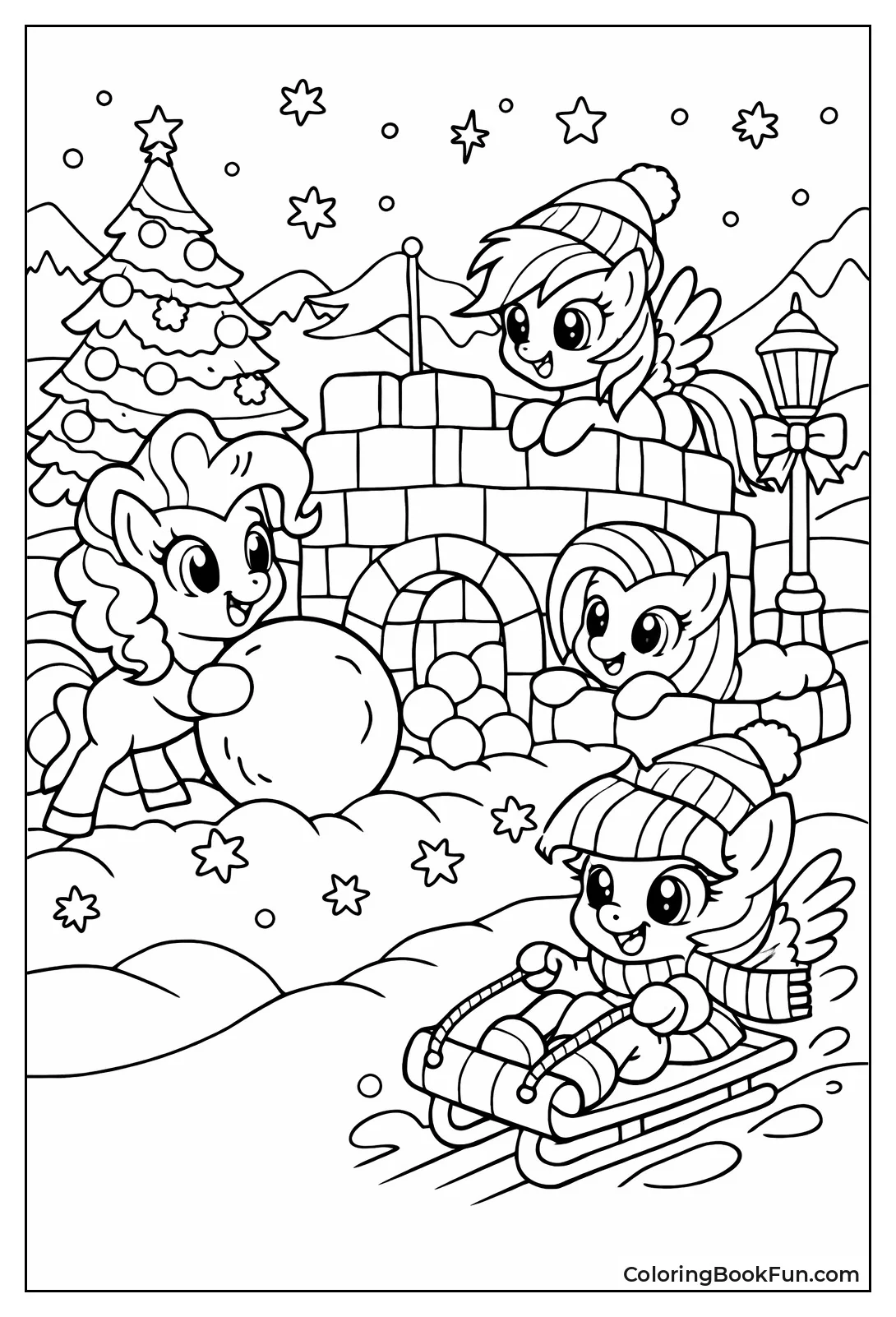 Ponies Building Snow Forts