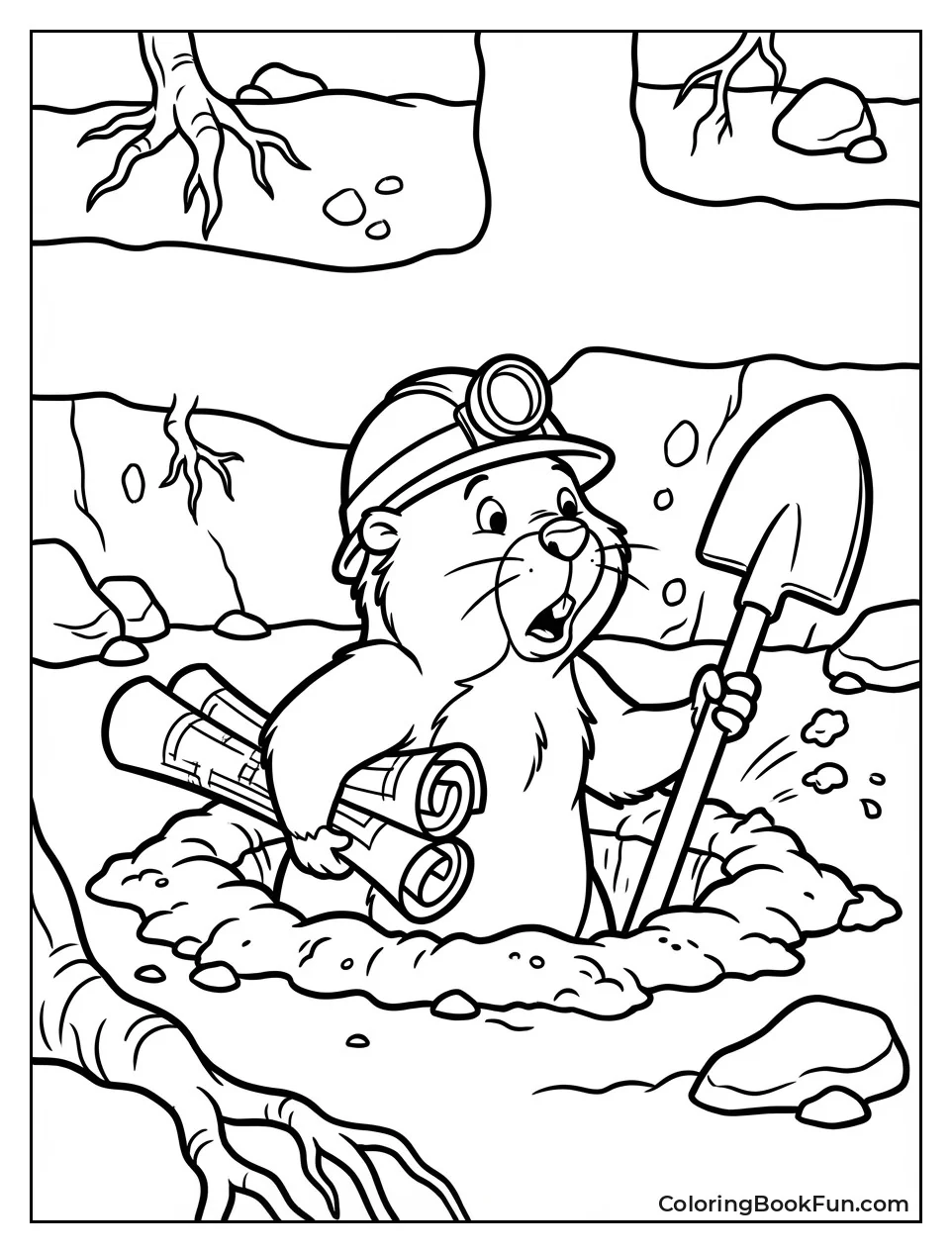 Gopher Digs Tunnel with Shovel