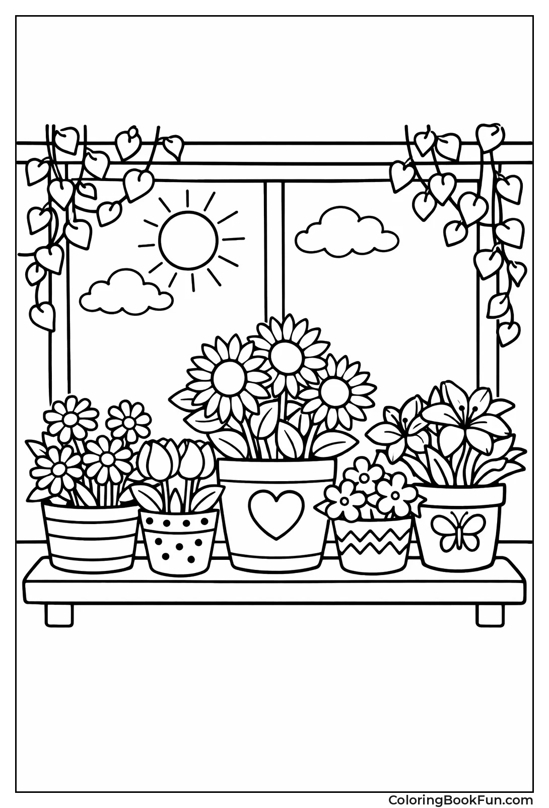 Potted Flowers on Windowsill