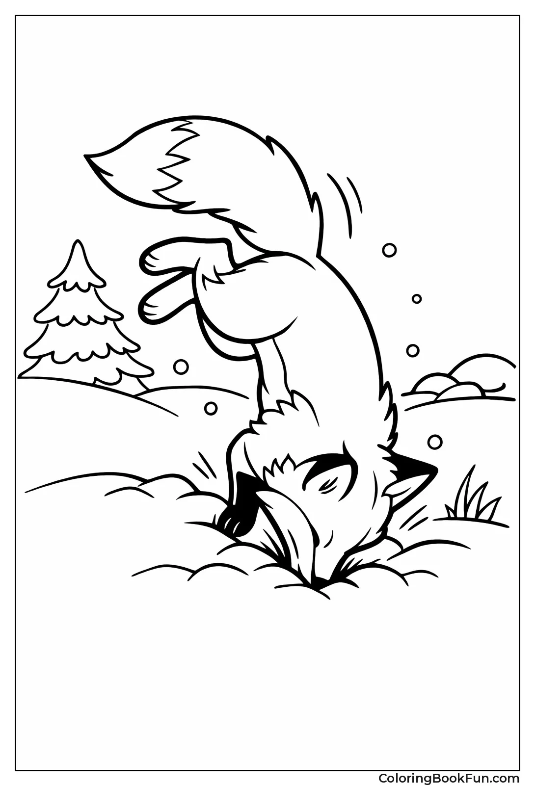 Fox Pouncing into Snow