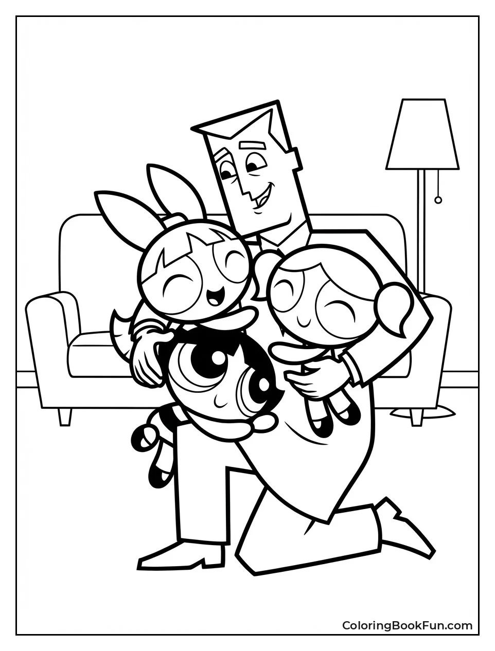 Professor Hugs Three Girls