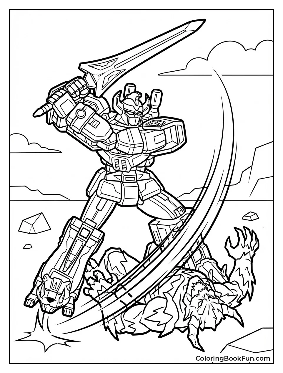 Megazord Slashes Monster Down