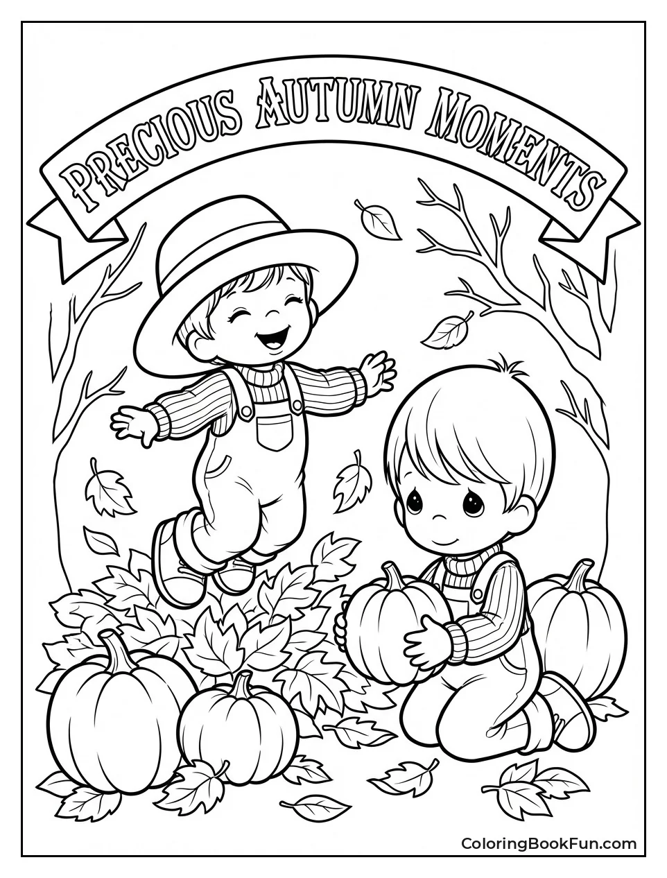 Kids Jump in Autumn Leaves