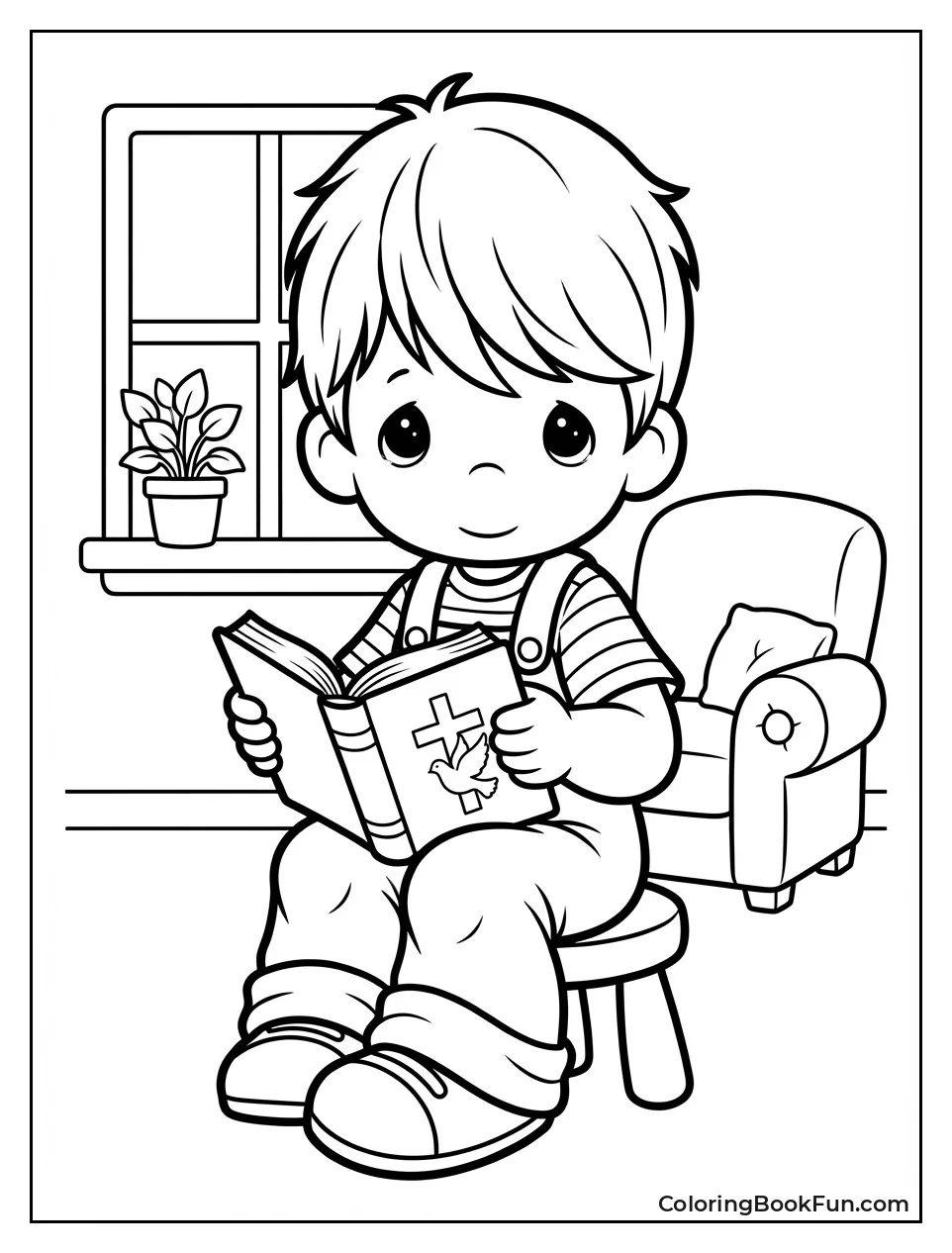 Boy Holds Open Bible