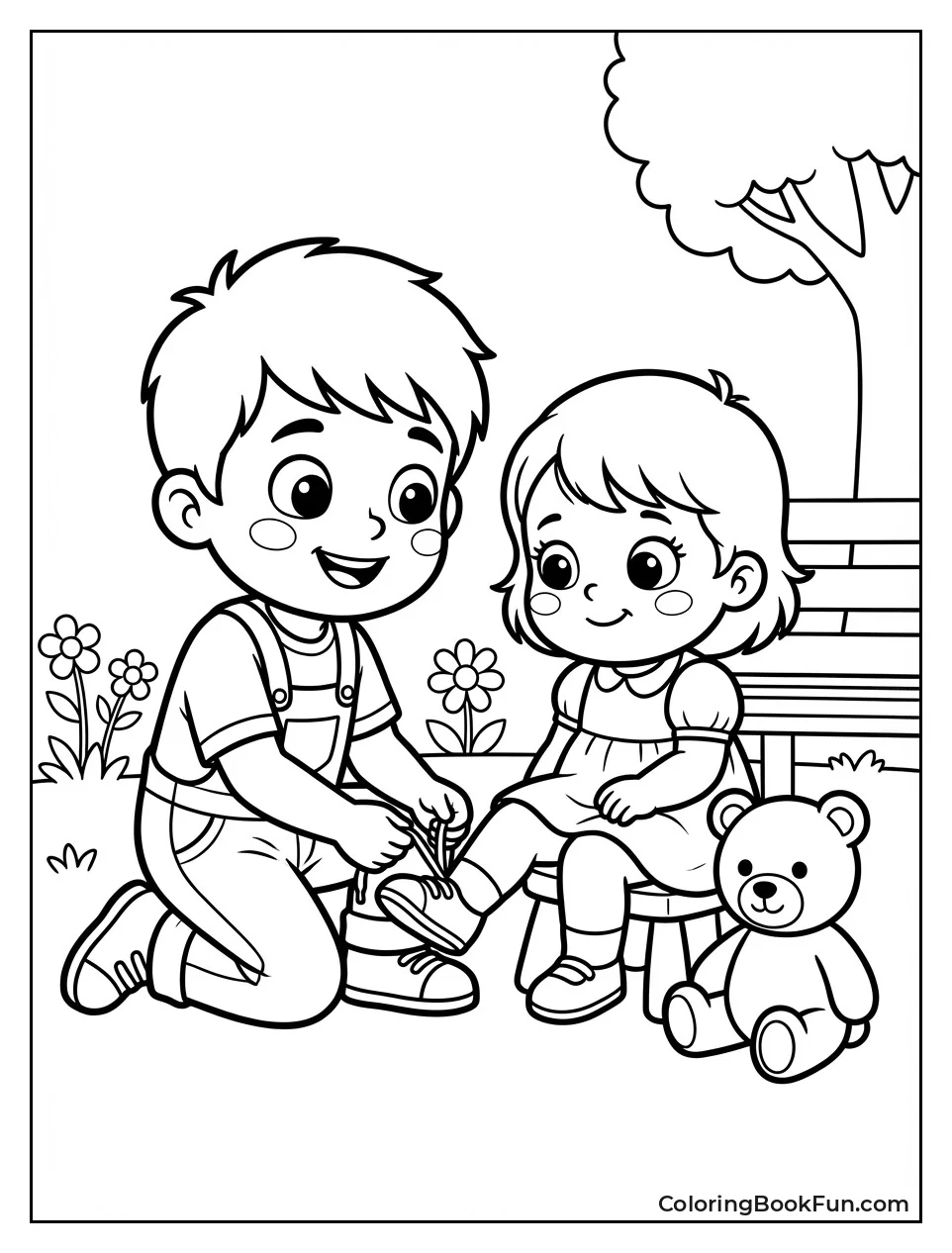 Brother Ties Sister's Shoes