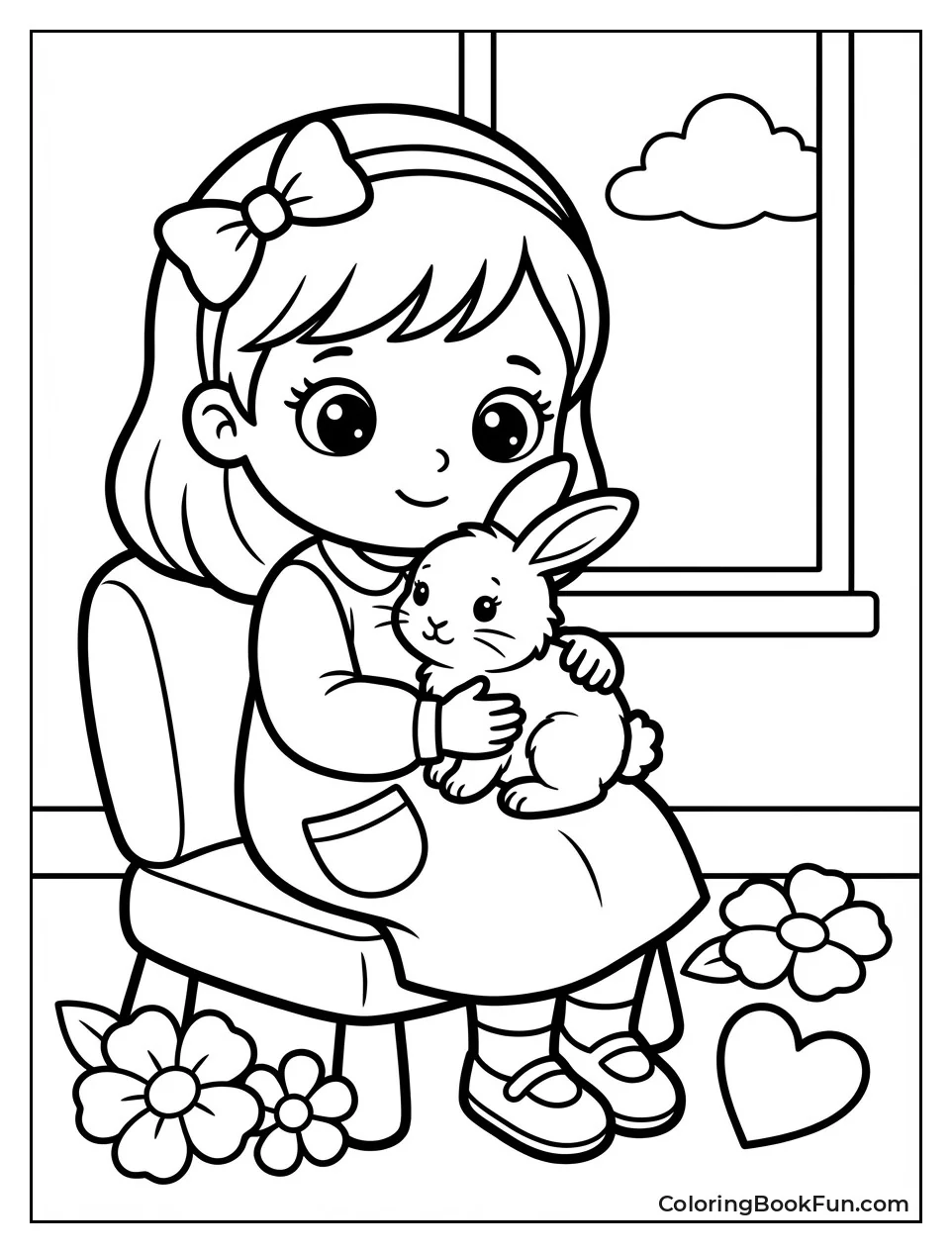 Girl Cuddles Bunny Rabbit