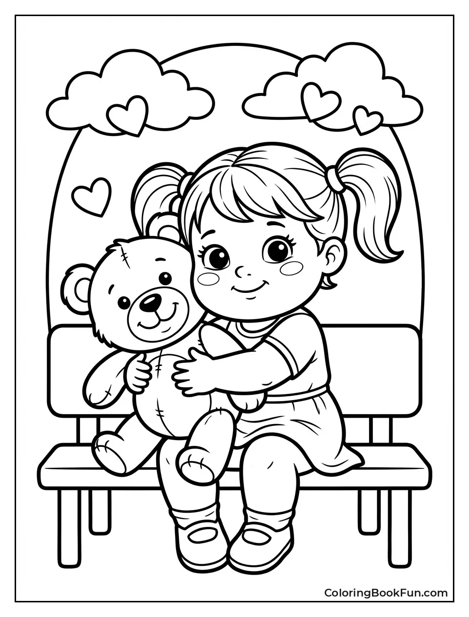 Girl Hugs Teddy Bear