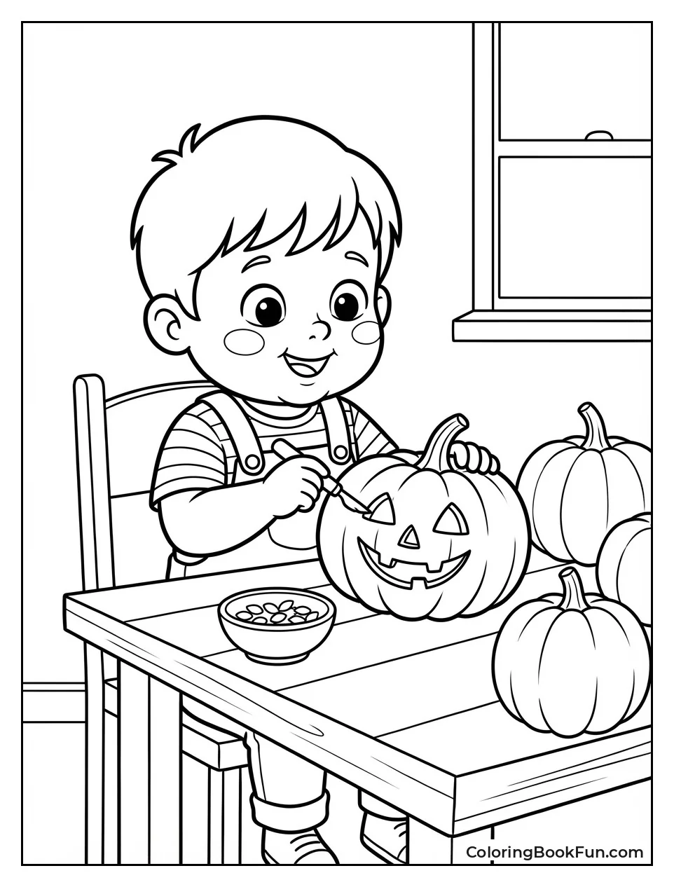 Child Carves Pumpkin Lantern