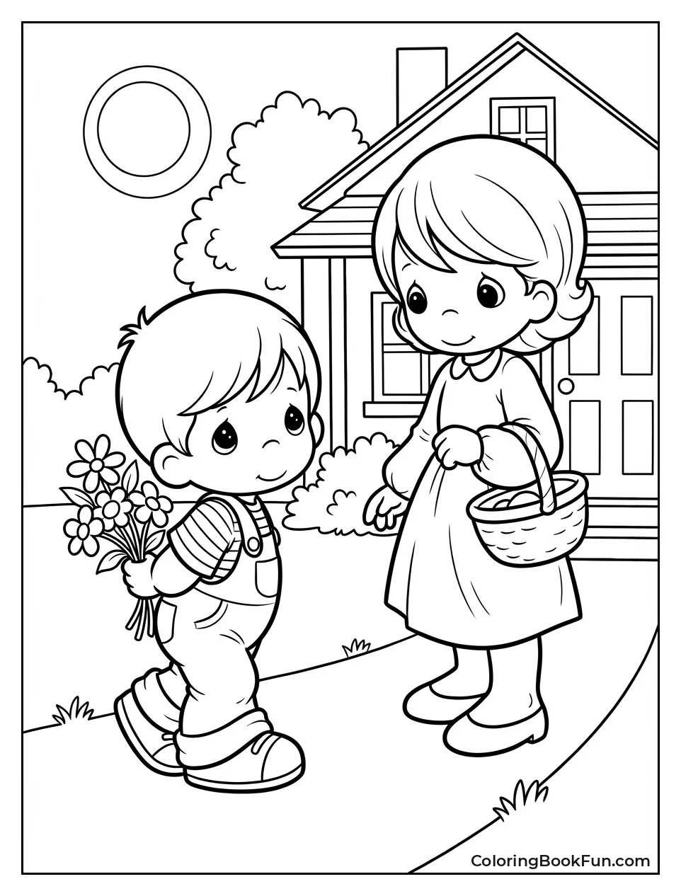 Boy Hides Flowers for Mom