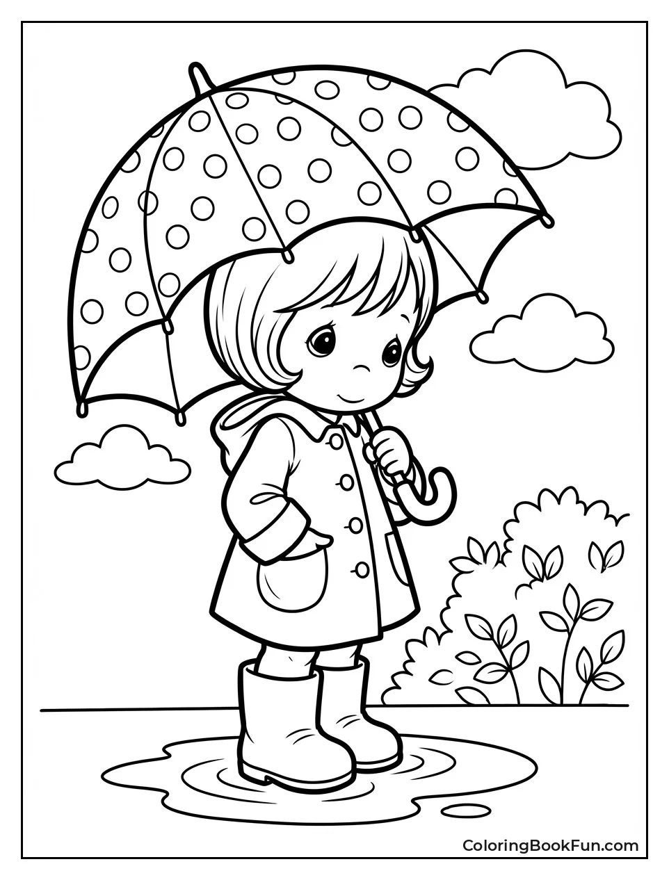 Girl Stands in Puddle