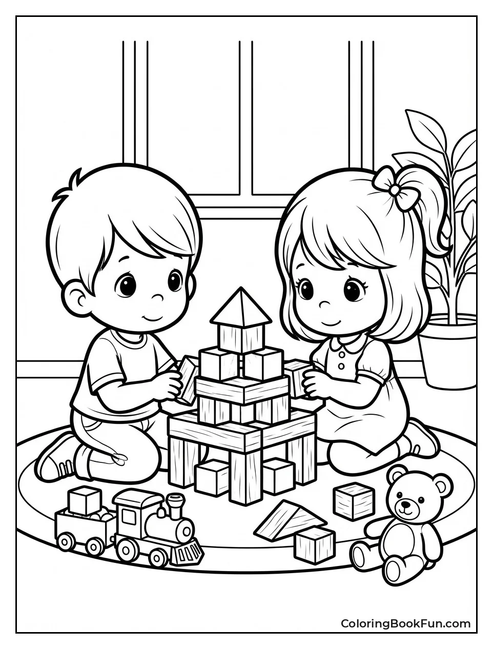 Siblings Play with Blocks