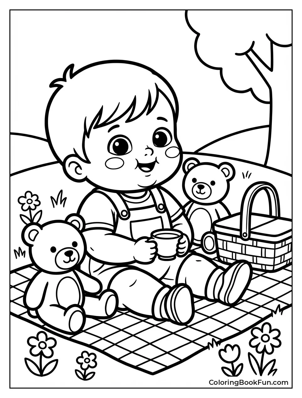 Child Picnics with Teddies