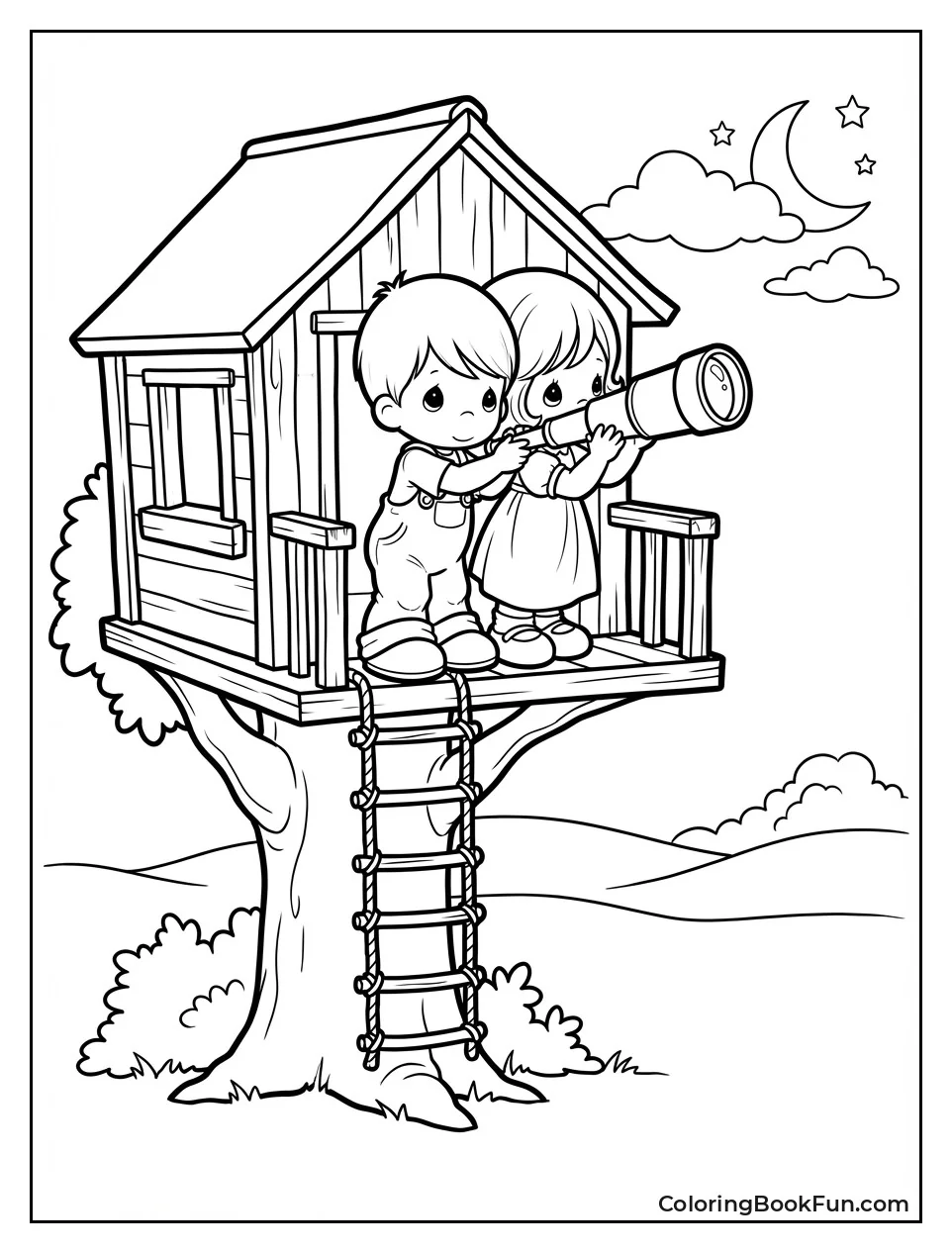 Kids Peek through Telescope