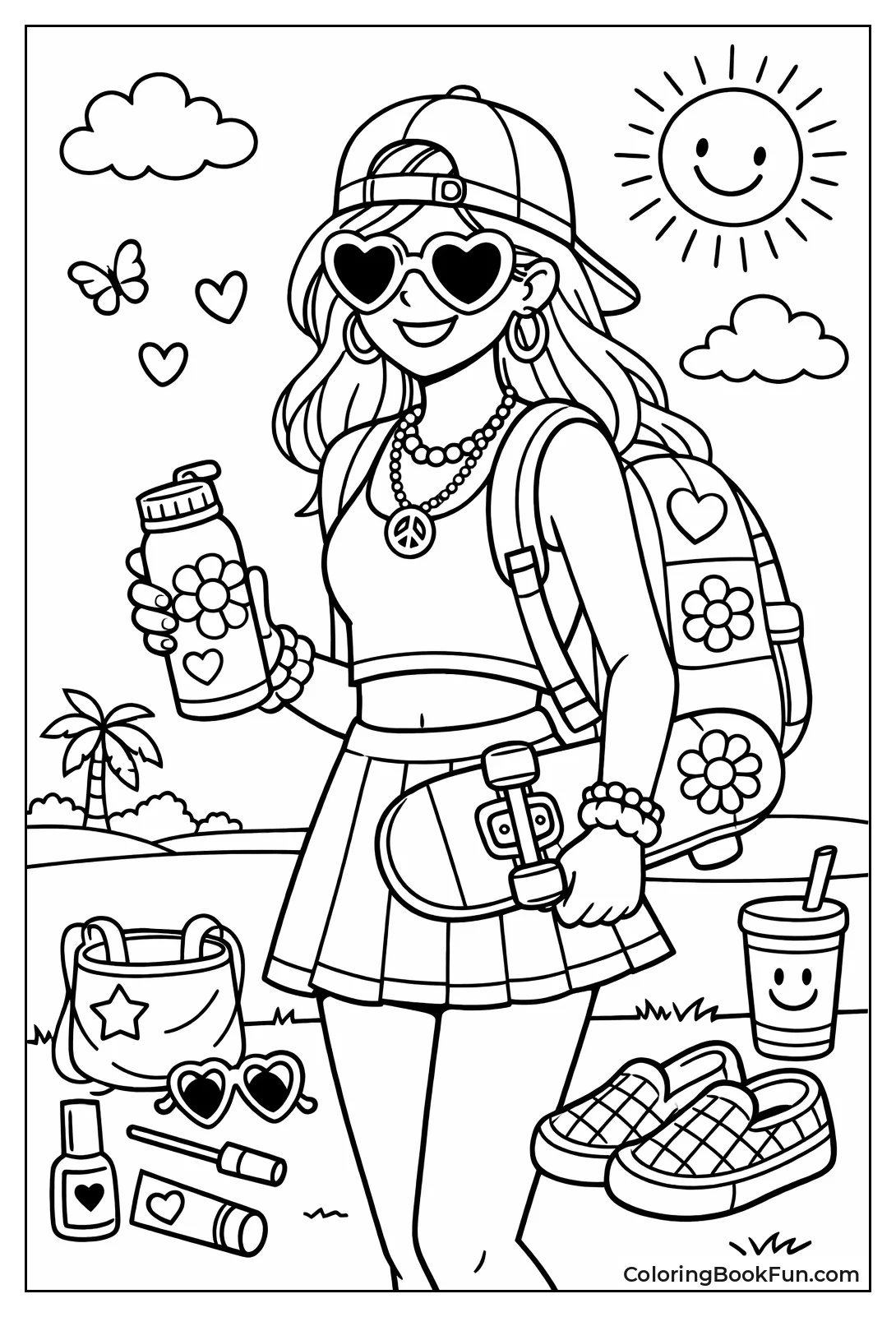 Girl with Backpack Skateboard