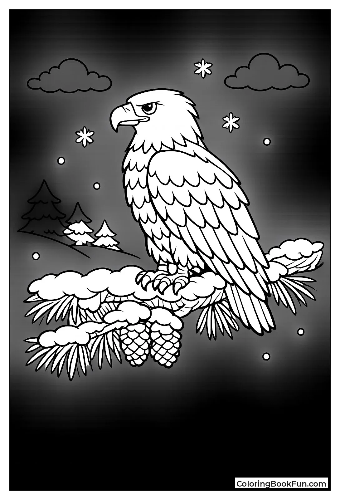 Eagle Snowy Pine Branch