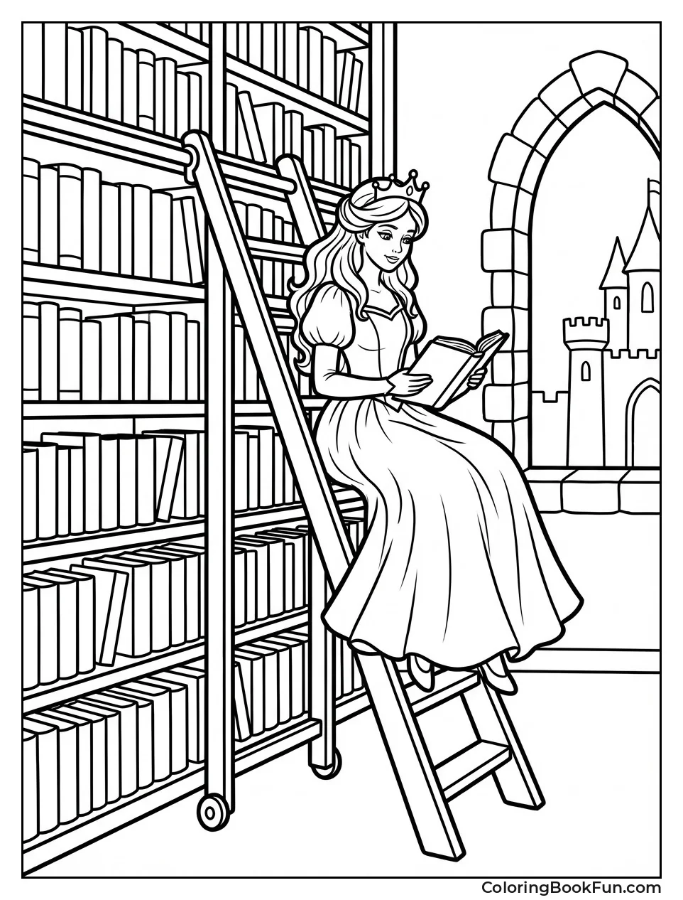 Princess Reading in Library