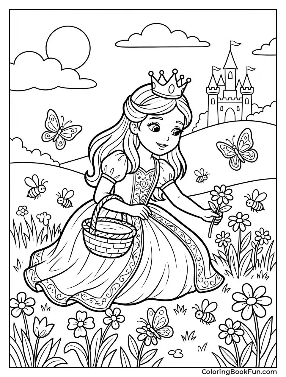 Princess Picking Meadow Flowers