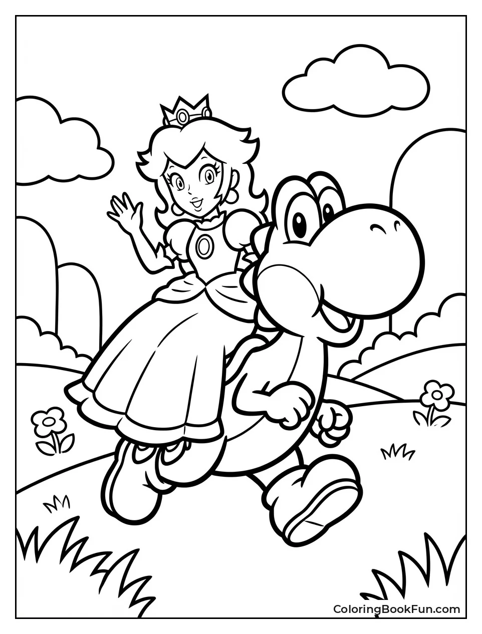 Peach Rides Friendly Yoshi