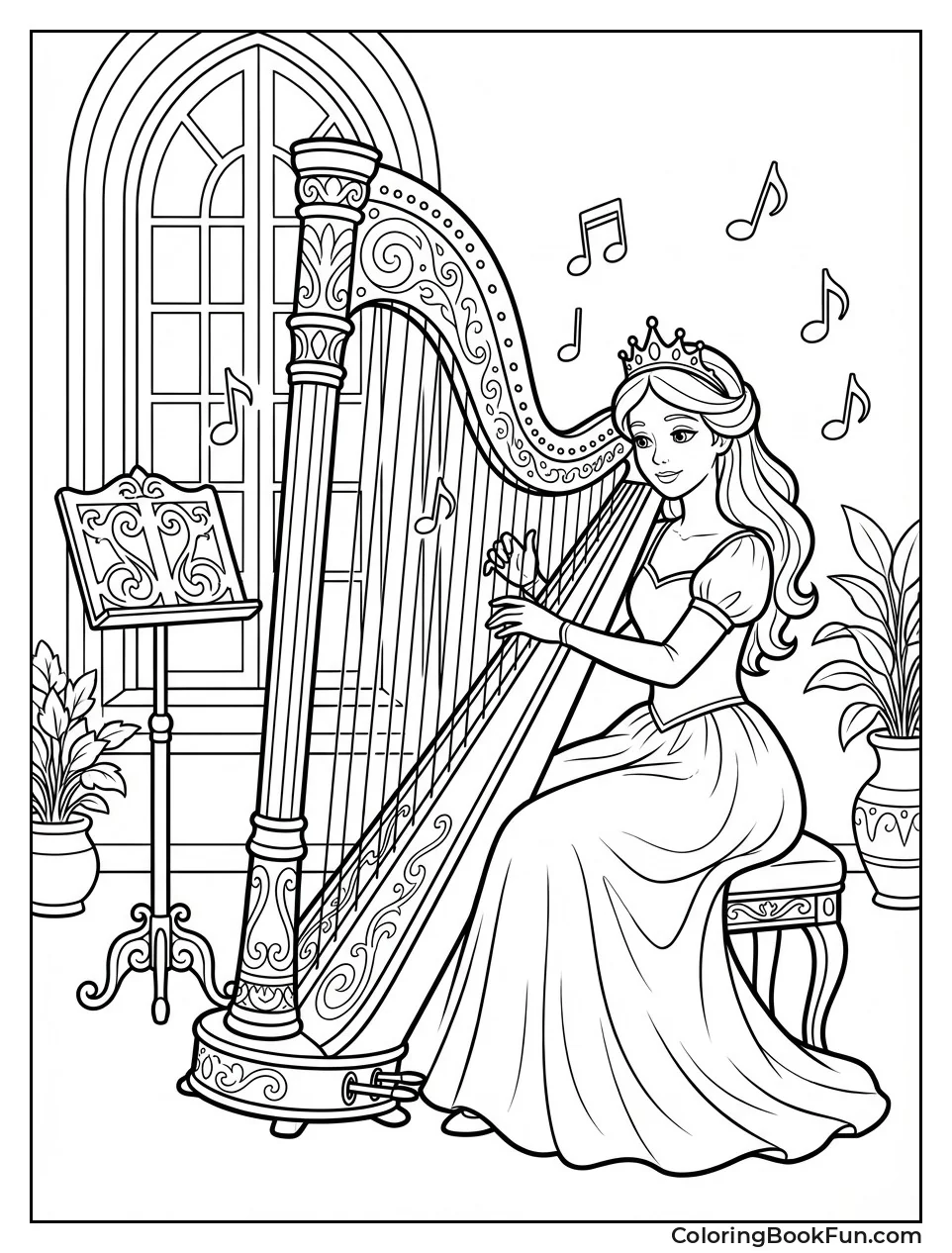 Princess Playing Golden Harp