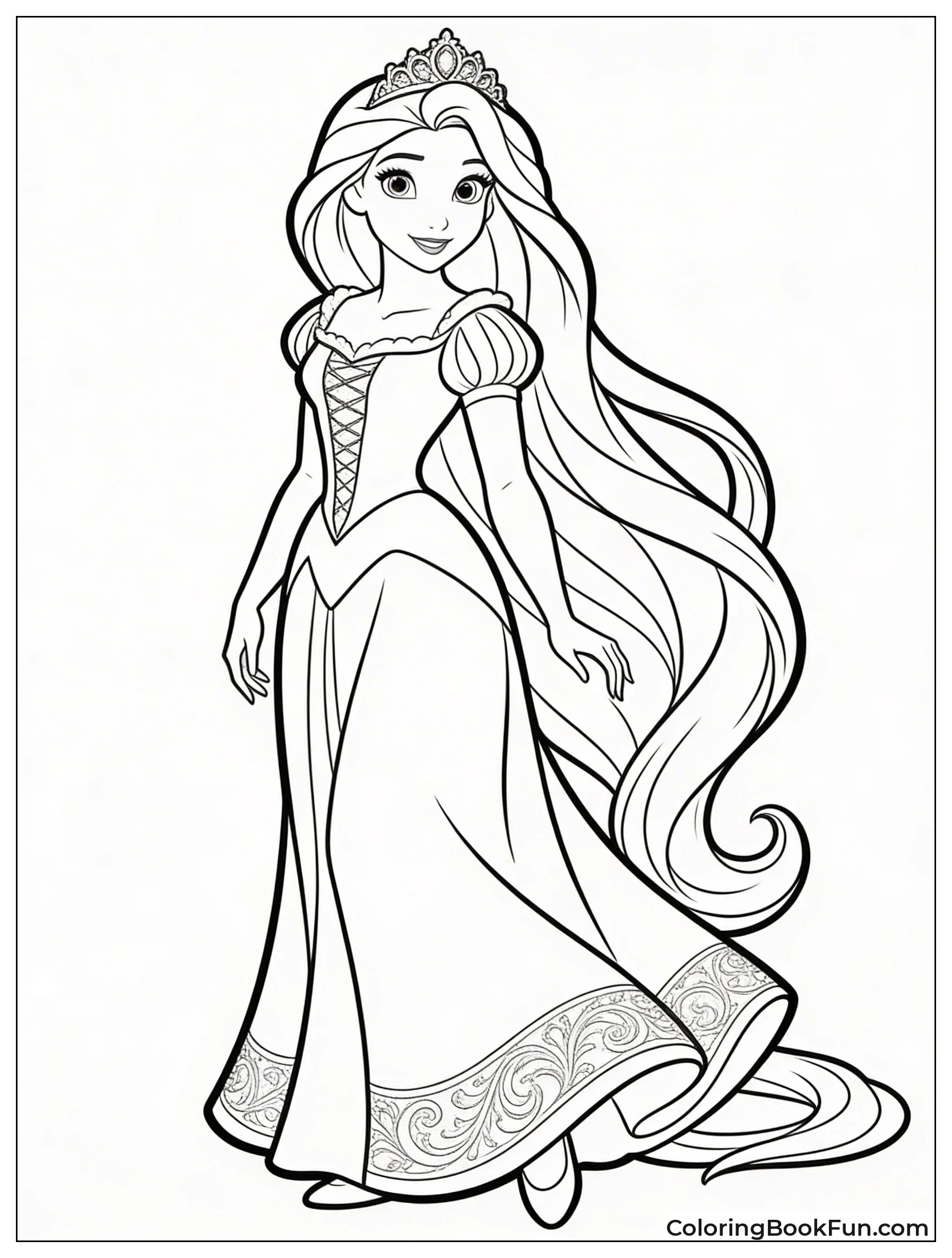 Princess Rapunzel in Flowing Gown