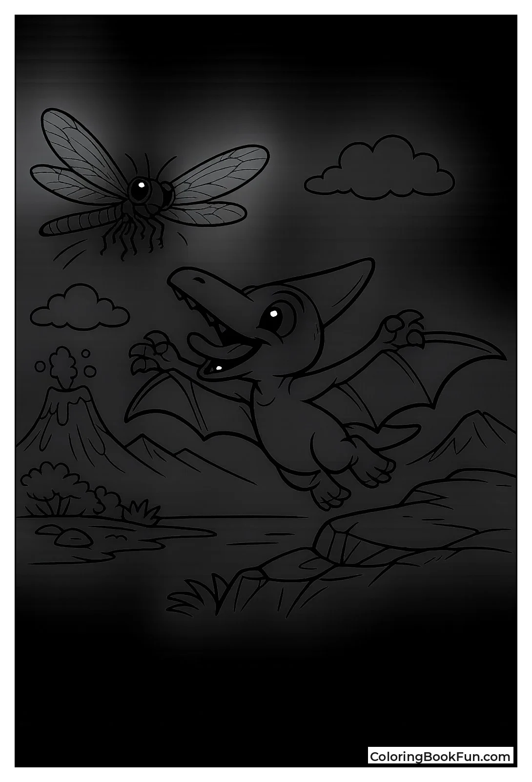 Pterodactyl Chasing Giant Dragonfly