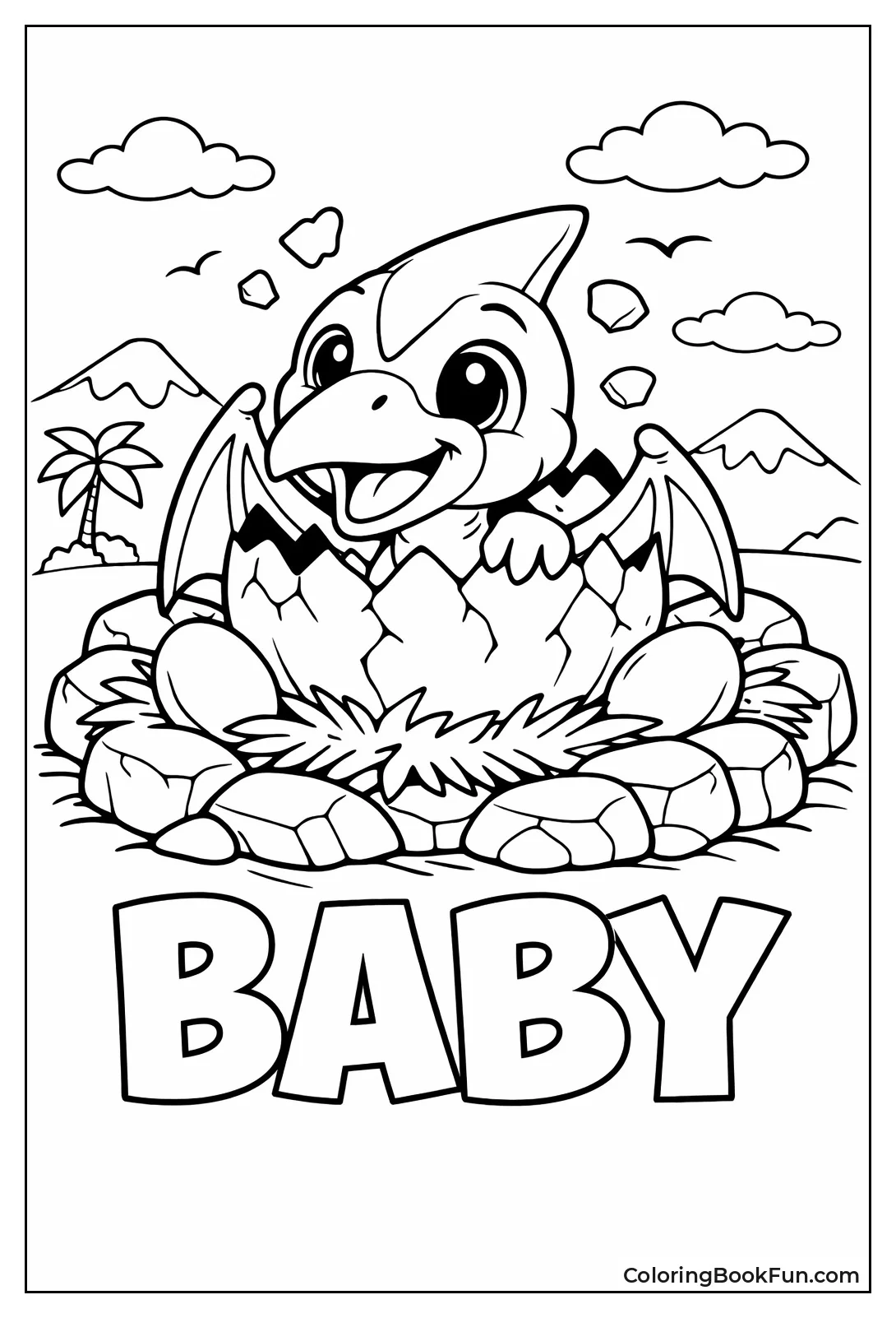 Baby Pterodactyl Hatching from Egg