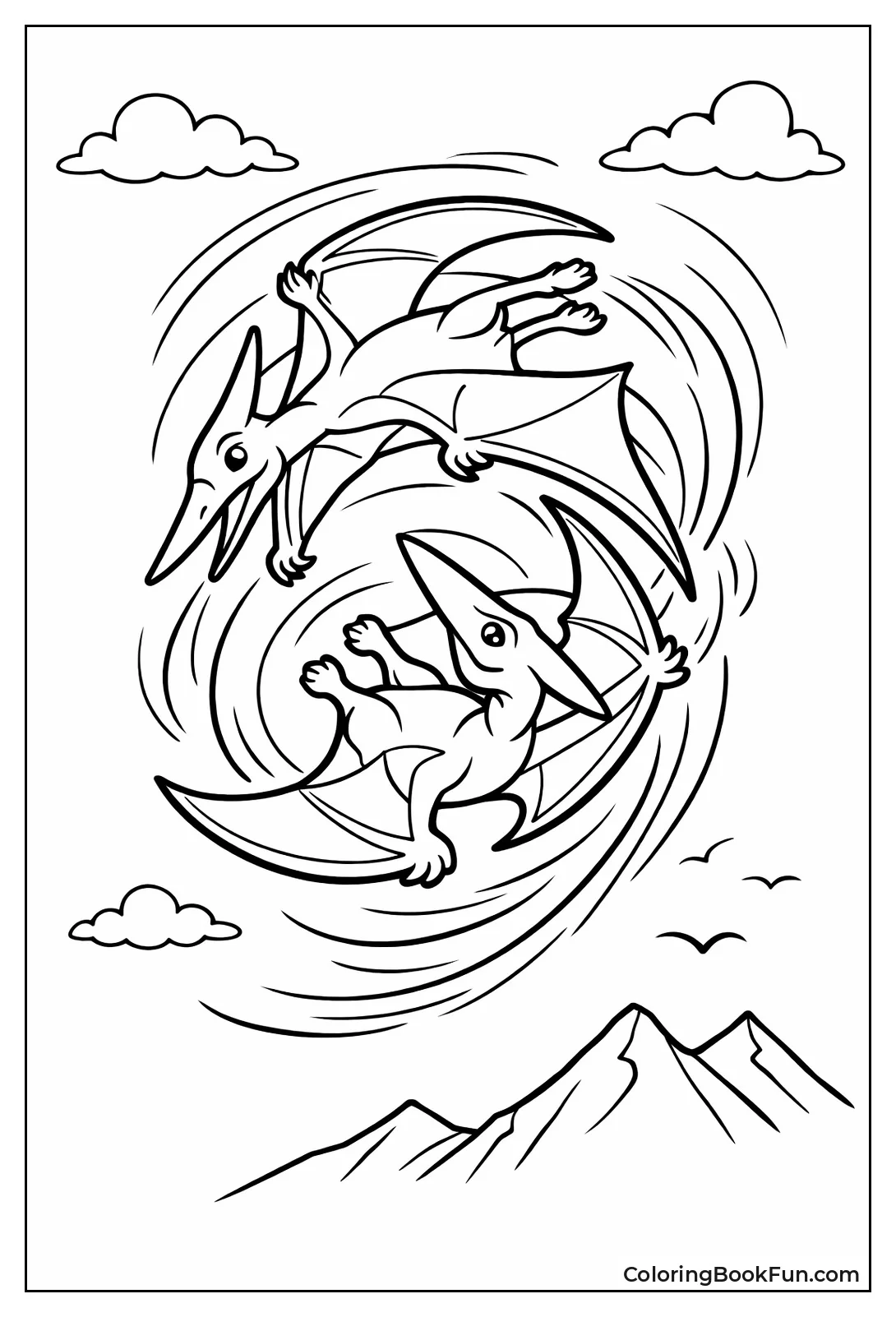 Pterodactyls in Mid-Air Dive