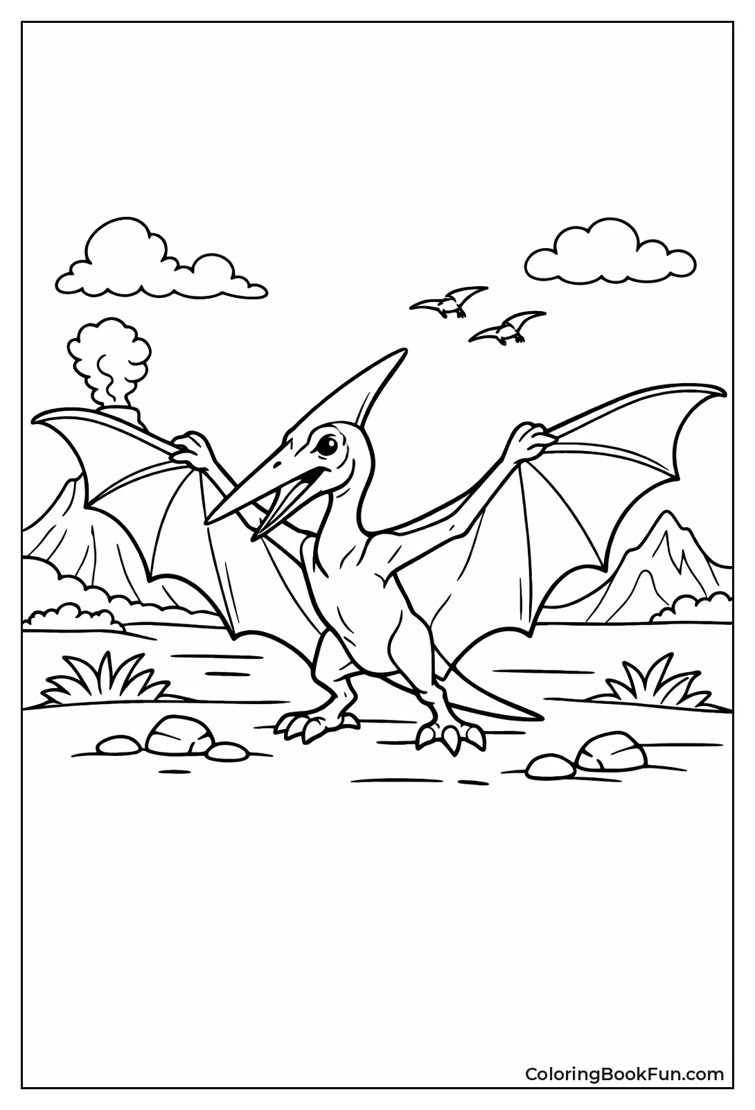 Pterodactyl Stretching Wide Wings