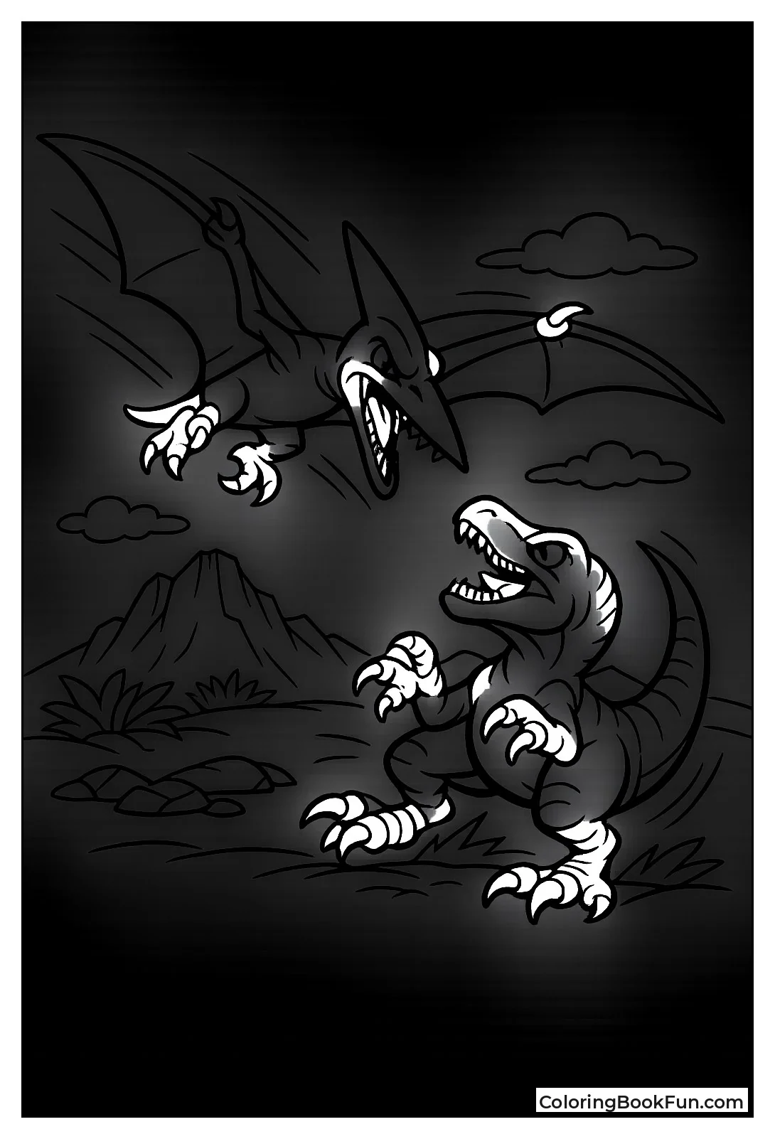 Pterodactyl Swooping at Velociraptor